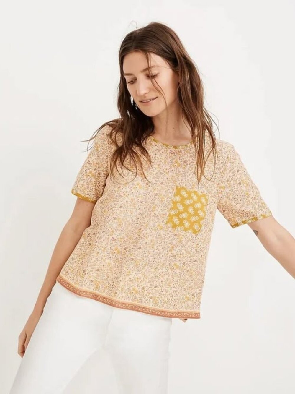 Madewell Button-Back Pocket Top in Jaipur Floral - Medium